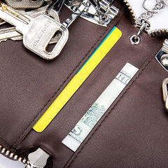 Multifunctional Leather Key Case Wallet with 12 Hooks