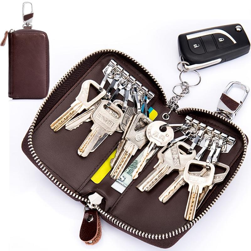 Multifunctional Leather Key Case Wallet with 12 Hooks