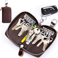 Multifunctional Leather Key Case Wallet with 12 Hooks