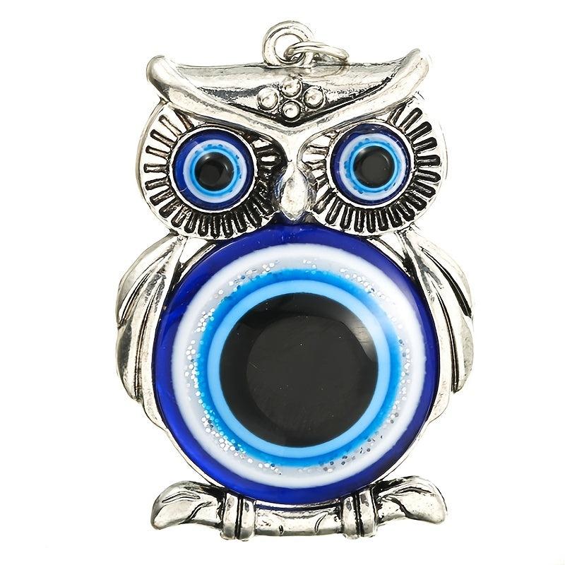 Owl Evil Eye Lucky Charm Keychain Pendant Vintage Animal Bag Ornament