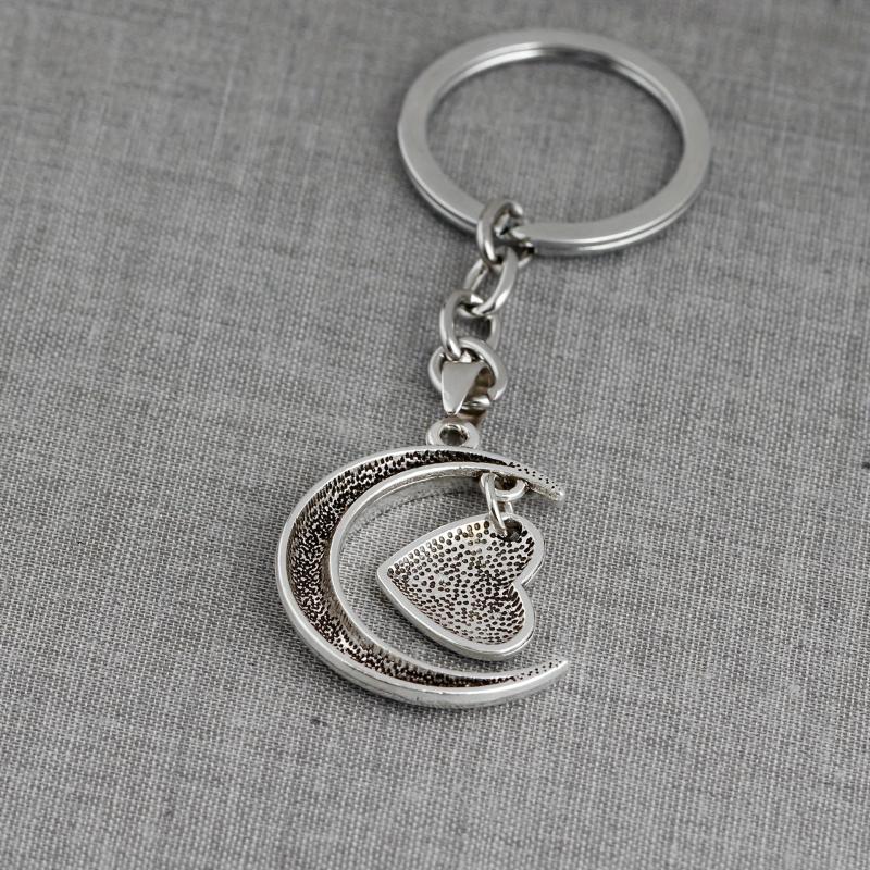 Love Heart Moon Keychain Couple I LOVE YOU Pendant Vintage Lover Keyring