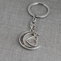Love Heart Moon Keychain Couple I LOVE YOU Pendant Vintage Lover Keyring