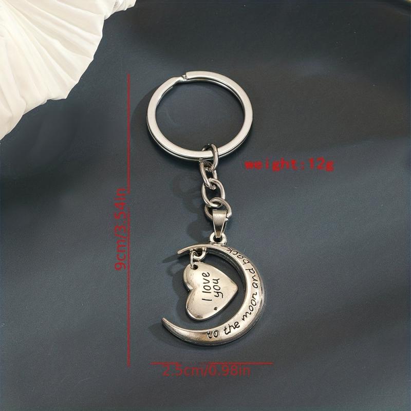 Love Heart Moon Keychain Couple I LOVE YOU Pendant Vintage Lover Keyring