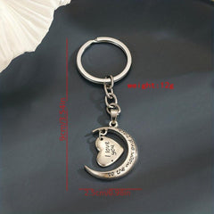 Love Heart Moon Keychain Couple I LOVE YOU Pendant Vintage Lover Keyring