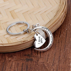 Love Heart Moon Keychain Couple I LOVE YOU Pendant Vintage Lover Keyring
