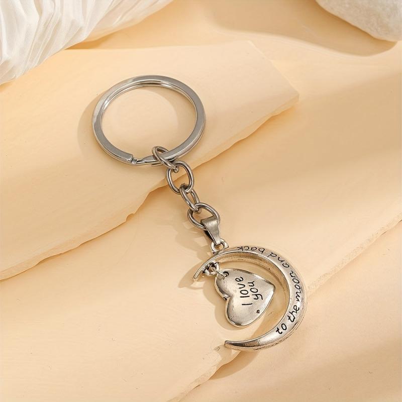 Love Heart Moon Keychain Couple I LOVE YOU Pendant Vintage Lover Keyring