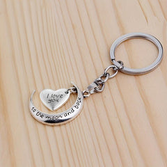 Love Heart Moon Keychain Couple I LOVE YOU Pendant Vintage Lover Keyring