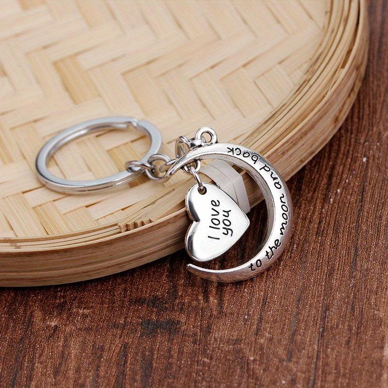Love Heart Moon Keychain Couple I LOVE YOU Pendant Vintage Lover Keyring