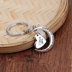 Love Heart Moon Keychain Couple I LOVE YOU Pendant Vintage Lover Keyring