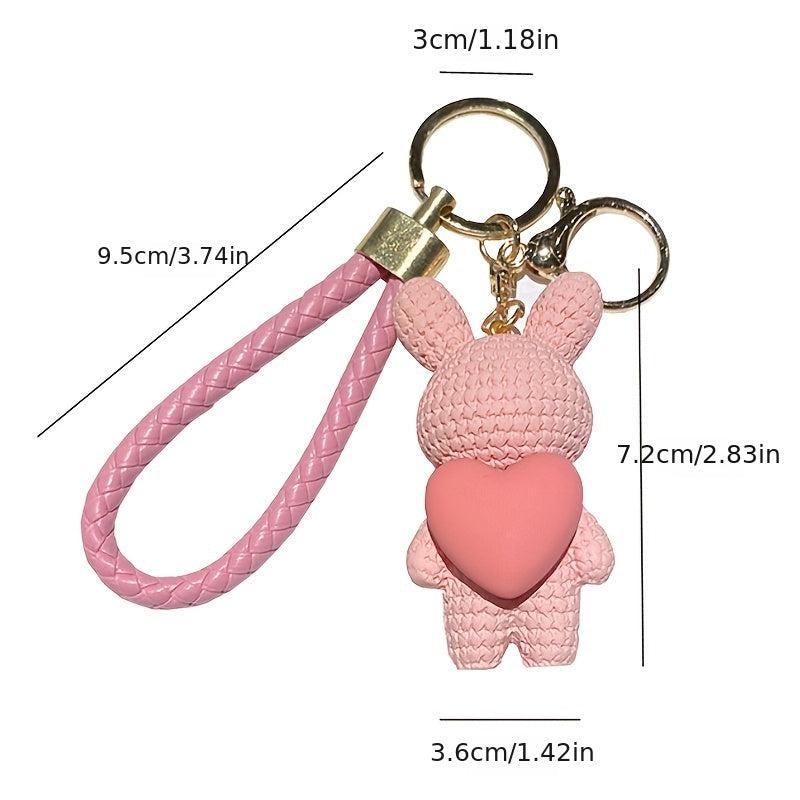 Love Heart Rabbit Bunny Keychain Cartoon Animal Keyring Couple Pendant Ornaments
