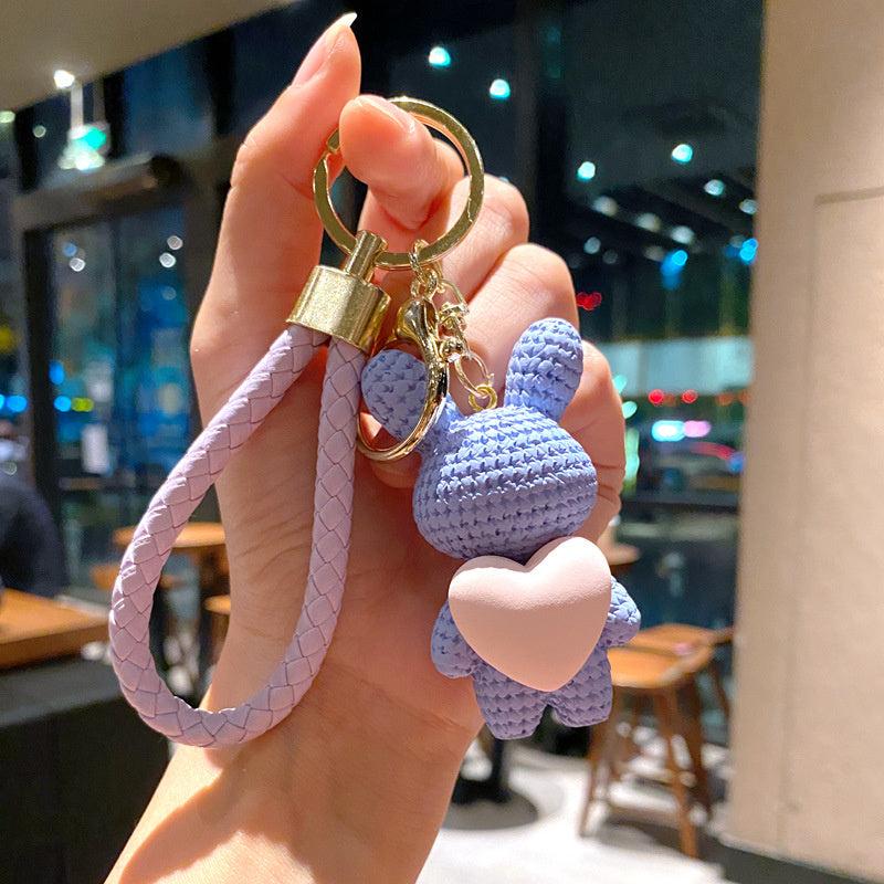 Love Heart Rabbit Bunny Keychain Cartoon Animal Keyring Couple Pendant Ornaments