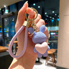 Love Heart Rabbit Bunny Keychain Cartoon Animal Keyring Couple Pendant Ornaments
