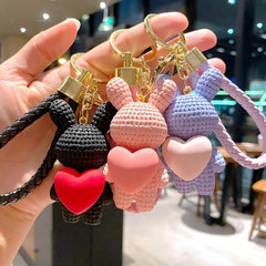 Love Heart Rabbit Bunny Keychain Cartoon Animal Keyring Couple Pendant Ornaments