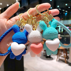 Love Heart Rabbit Bunny Keychain Cartoon Animal Keyring Couple Pendant Ornaments