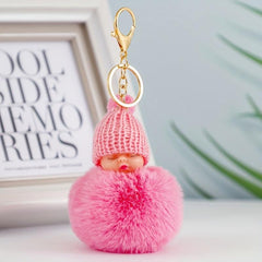 Sleeping Baby Doll Keychain Pom Pom Key Ring Purse Bag Backpack Car Charm