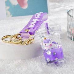 Cartoon Unicorn & Bottle Bracelet Keychain - Animal Key Ring for Kids