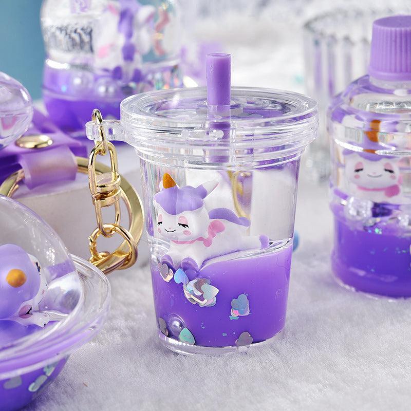 Cartoon Unicorn & Bottle Bracelet Keychain - Animal Key Ring for Kids