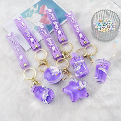 Cartoon Unicorn & Bottle Bracelet Keychain - Animal Key Ring for Kids