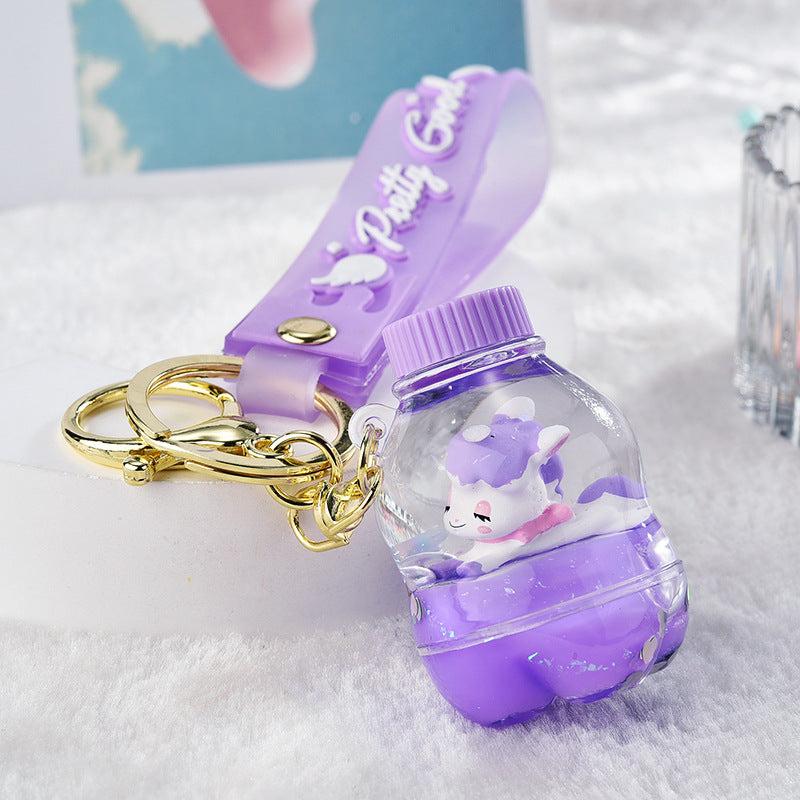 Cartoon Unicorn & Bottle Bracelet Keychain - Animal Key Ring for Kids
