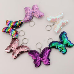 6pcs Butterfly Keychain Sequin Flip Glitter Key Rings For Girls Women