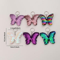 6pcs Butterfly Keychain Sequin Flip Glitter Key Rings For Girls Women