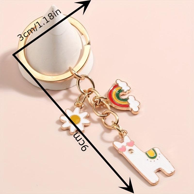 Cartoon Alpaca & Rainbow Keychain Animal Bag Car Charm Earphone Accessory