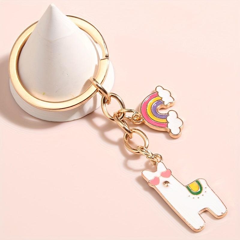 Cartoon Alpaca & Rainbow Keychain Animal Bag Car Charm Earphone Accessory