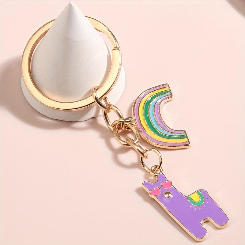 Cartoon Alpaca & Rainbow Keychain Animal Bag Car Charm Earphone Accessory