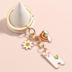Cartoon Alpaca & Rainbow Keychain Animal Bag Car Charm Earphone Accessory