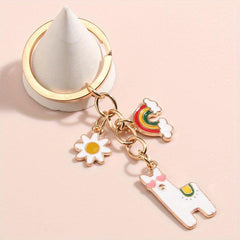 Cartoon Alpaca & Rainbow Keychain Animal Bag Car Charm Earphone Accessory