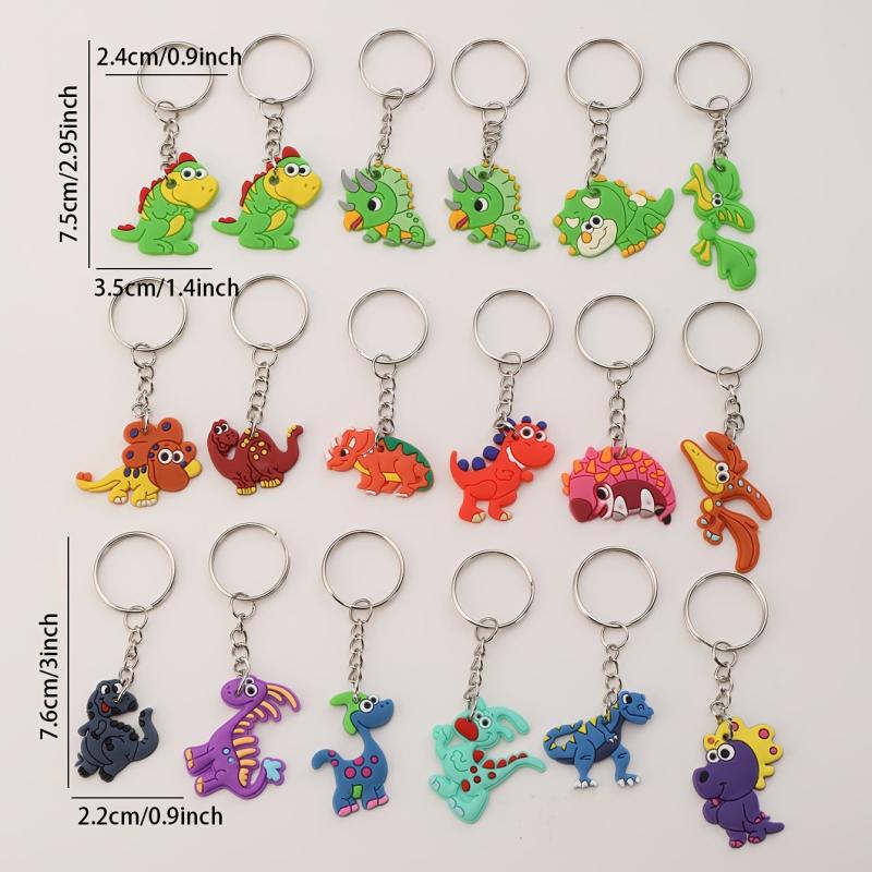 18pcs Dinosaur Keychains Colorful PVC Charms Key Rings Party Favors Toys