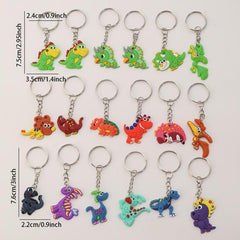 18pcs Dinosaur Keychains Colorful PVC Charms Key Rings Party Favors Toys