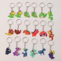 18pcs Dinosaur Keychains Colorful PVC Charms Key Rings Party Favors Toys