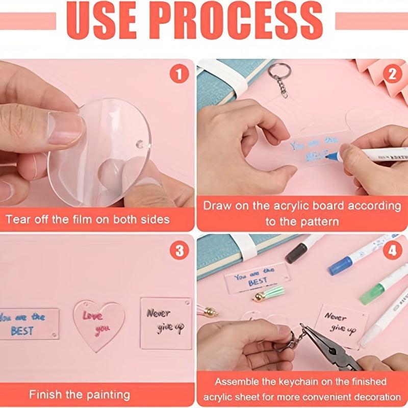 100 Pcs Sublimation Acrylic Keychain Blanks Various Shapes