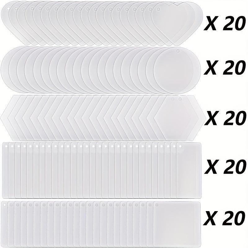 100 Pcs Sublimation Acrylic Keychain Blanks Various Shapes
