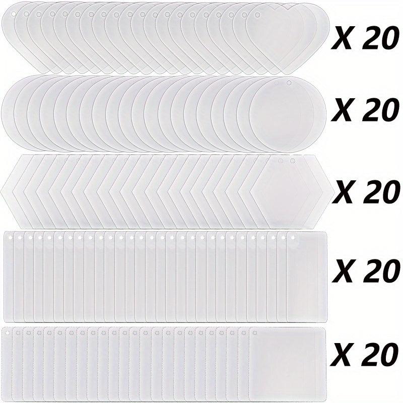 100 Pcs Sublimation Acrylic Keychain Blanks Various Shapes