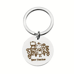 Teacher Thanksgiving Gift Round Stainless Steel Keychain Pendant