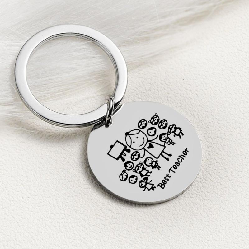 Teacher Thanksgiving Gift Round Stainless Steel Keychain Pendant