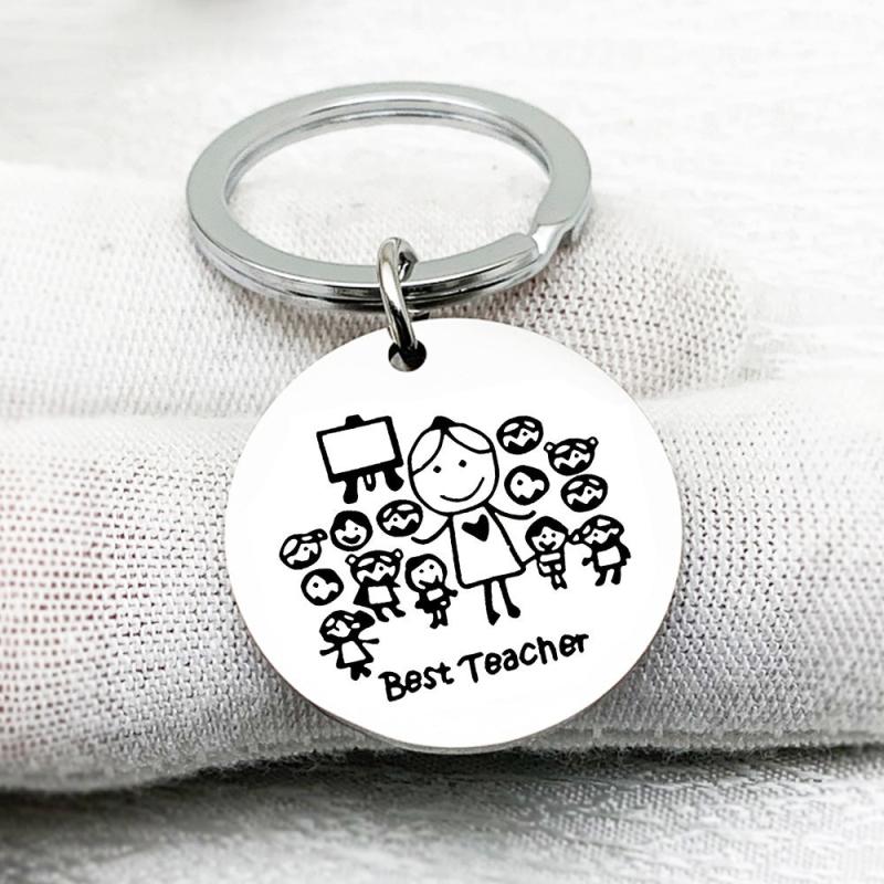 Teacher Thanksgiving Gift Round Stainless Steel Keychain Pendant