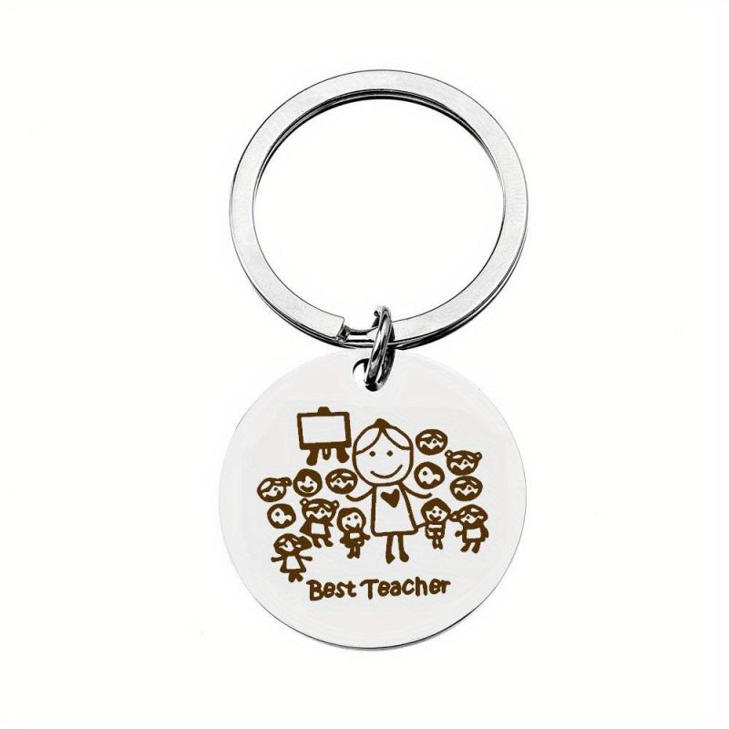 Teacher Thanksgiving Gift Round Stainless Steel Keychain Pendant