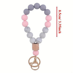 Women's Silicone Beaded Key Ring Bracelet Wristlet Bangle Keychain