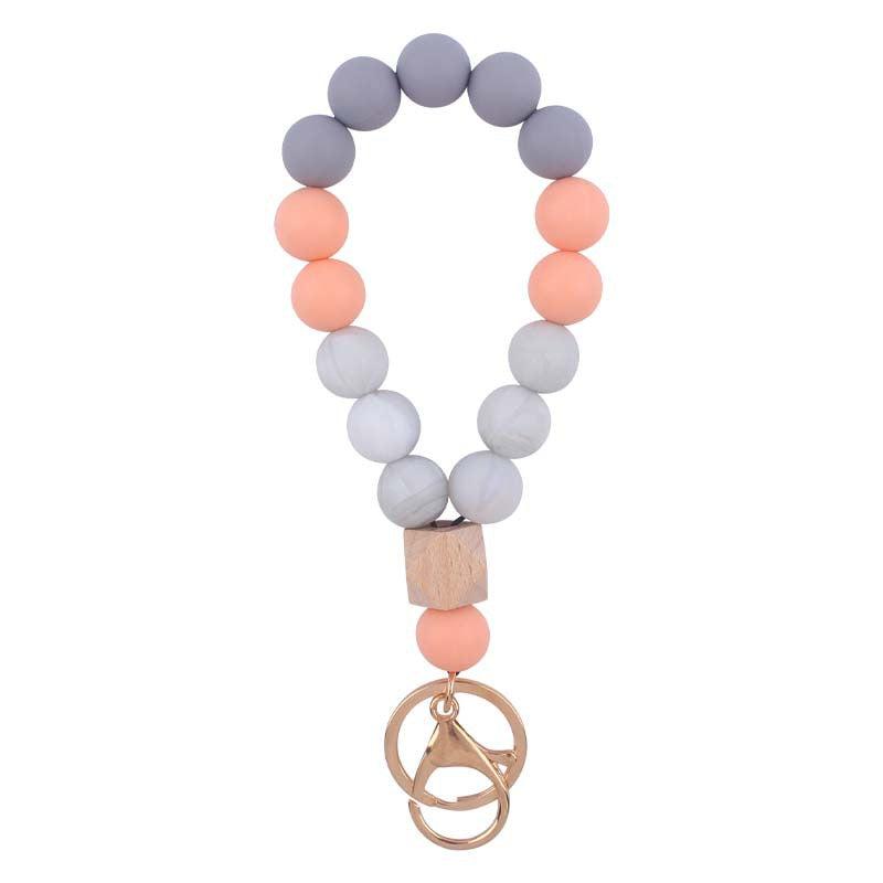 Women's Silicone Beaded Key Ring Bracelet Wristlet Bangle Keychain