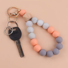 Women's Silicone Beaded Key Ring Bracelet Wristlet Bangle Keychain