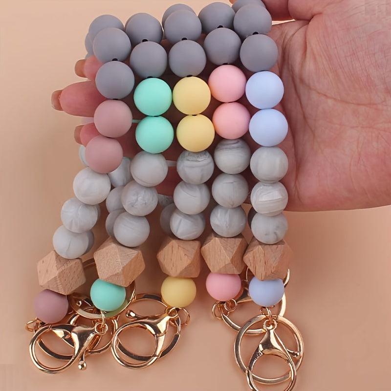 Women's Silicone Beaded Key Ring Bracelet Wristlet Bangle Keychain