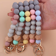Women's Silicone Beaded Key Ring Bracelet Wristlet Bangle Keychain