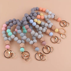 Women's Silicone Beaded Key Ring Bracelet Wristlet Bangle Keychain