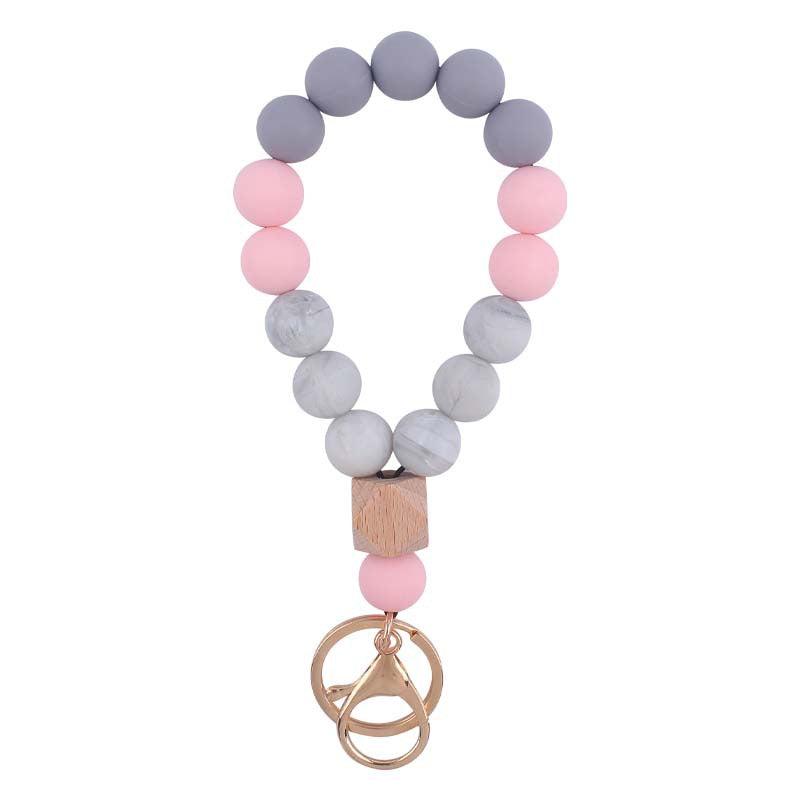 Women's Silicone Beaded Key Ring Bracelet Wristlet Bangle Keychain