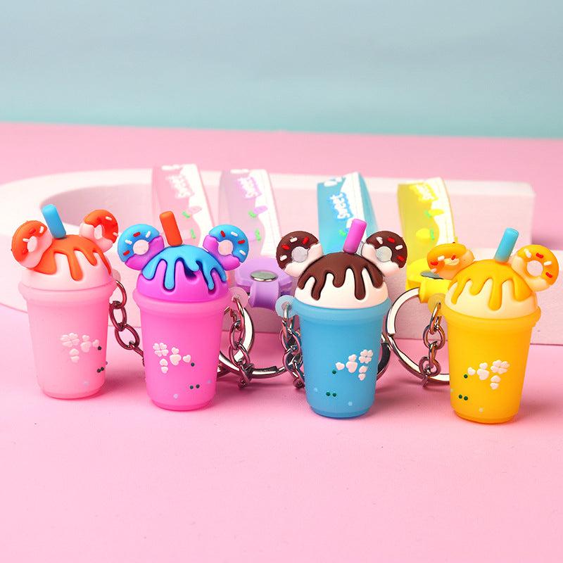 Cartoon Milk Tea Keychain Key Ring Purse Backpack Car Charm Gift