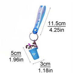 Cartoon Milk Tea Keychain Key Ring Purse Backpack Car Charm Gift