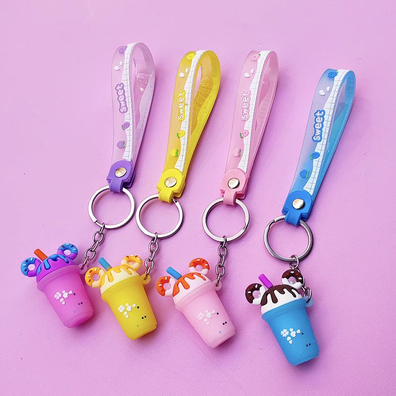 Cartoon Milk Tea Keychain Key Ring Purse Backpack Car Charm Gift